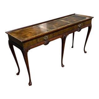 1980s Baker Furniture Company French Provincial Walnut and Burl Wood Top Console Table For Sale