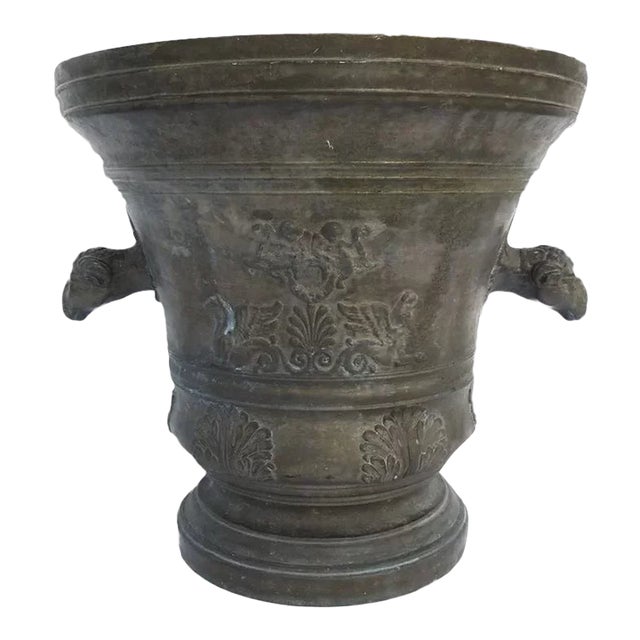 Bronze Mortar by Vincenzo Barborini Italy 19th Century Planter For Sale