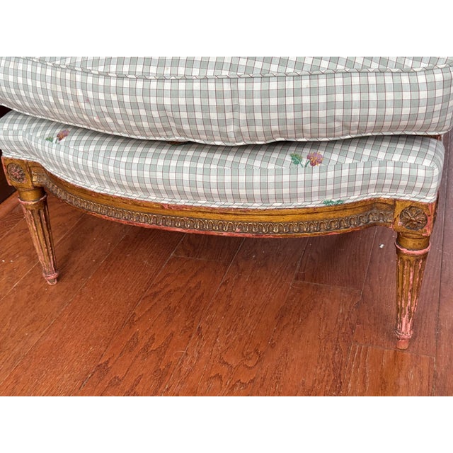 Late 19th-Century French Louis XV-Style Giltwood Bergère, Gray-Green Upholstery For Sale - Image 10 of 12