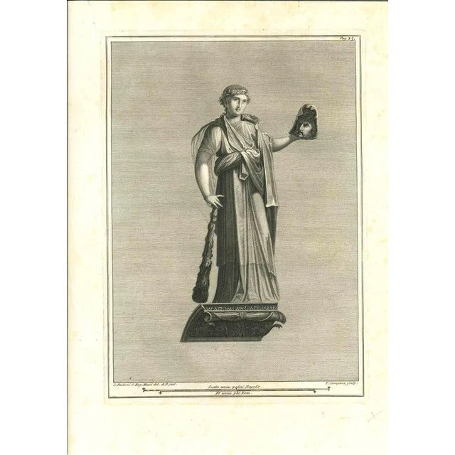 Ancient roman statue, from the series "antiquities of herculaneum", is an original etching on paper realized by p. Campana...