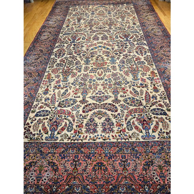 Antique Oversized Persian Kerman Lavar Rug, Hand-Knotted Wool, Allover Floral Vase Pattern, Ivory & Pink, 11x20 For Sale - Image 14 of 18