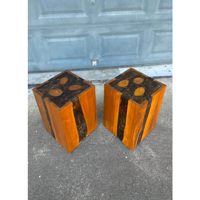 Pair of Modern Wood Block Side or End Tables For Sale - Image 9 of 12