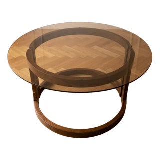 Vintage Round Coffee Table with Smoked Glass Top, 1970s For Sale
