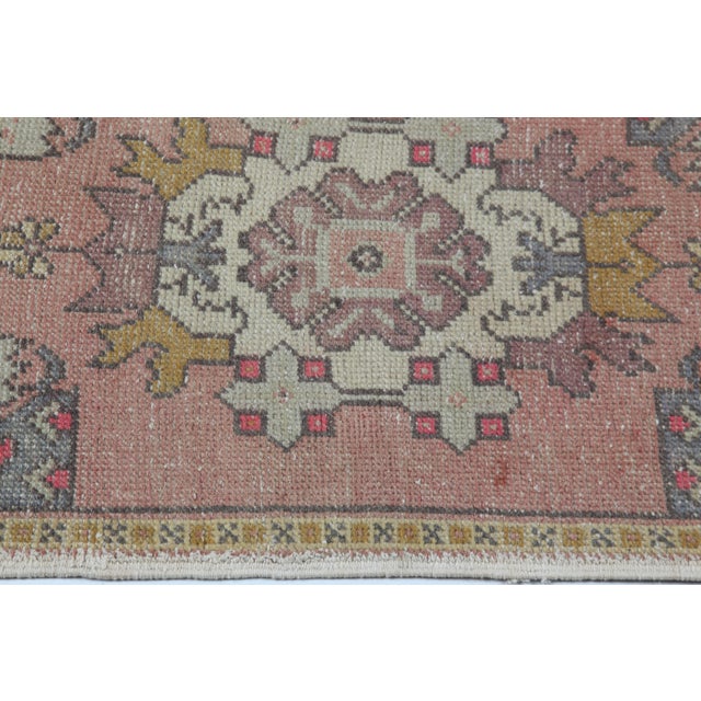 Tribal Vintage Turkish Wool Door Mat – Medallion & Mustard Floral Border - 1' 10'' X 3' 5'' For Sale - Image 3 of 10