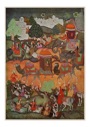 Rare 1950 Princess Voyaging in a Palanquin, First Edition Gold Leaf Parisian Lithograph
