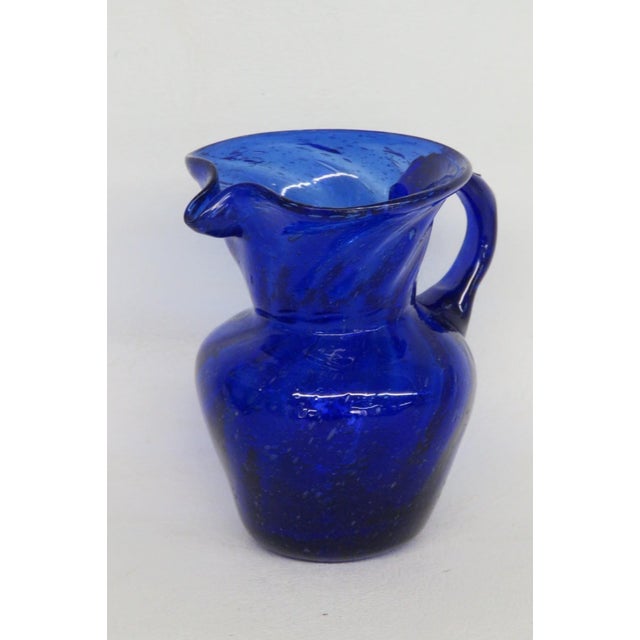 Mid-Century Modern Mid 20th Century Hand Blown Art Glass Mini Pitcher Small Creamer Cobalt Blue Swirl Pattern For Sale - Image 3 of 15