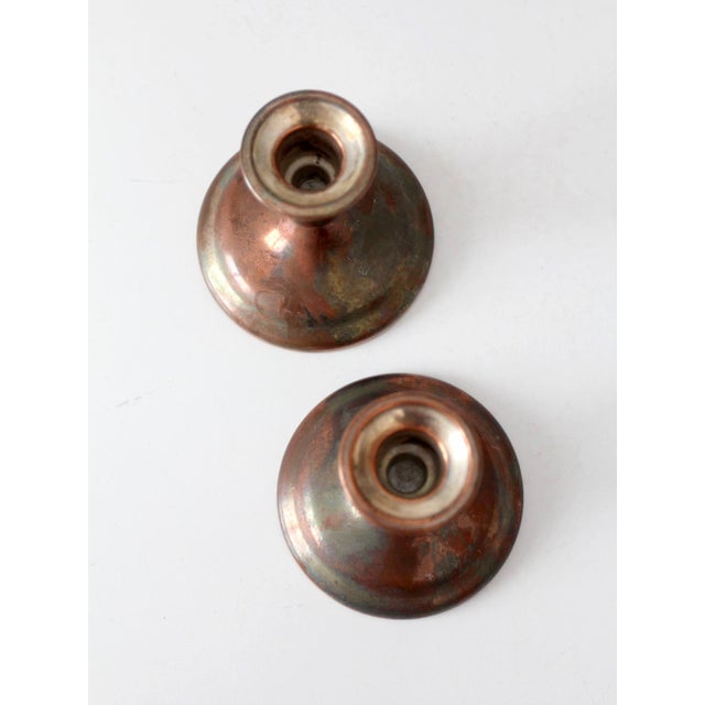 Vintage International Silver Copper Finish Candlesticks Pair For Sale - Image 9 of 9