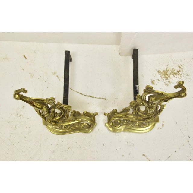 Rococo 19th Century French Rococo-Style Brass Andirons, Pair For Sale - Image 3 of 9