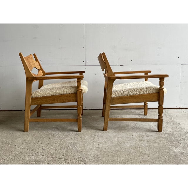 Beige Vintage Danish Razorblade Oak Lounge Chairs by Henning Kjærnulf, 1960s, Set of 2 For Sale - Image 8 of 12