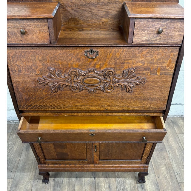Antique Victorian Oak Secretary Desk For Sale - Image 11 of 15