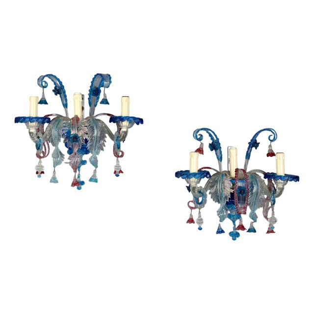 Italian Wall Lights in Murano Glass, Set of 2 For Sale