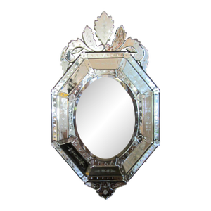 Antique French Venetian Style Etched and Beveled Glass Wall Mirror Circa 1920s