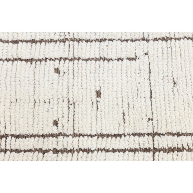 Minimalist Linear Berber: Modern Hand-Knotted Moroccan Style Wool Rug For Sale - Image 9 of 10