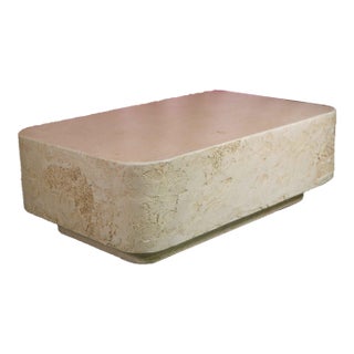 1980s Travertine Effect Cast Fiberglass Rectangular Plinth Coffee Table For Sale