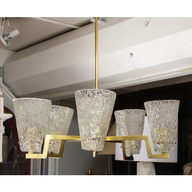 Sculptural Brass and Glass Six-Arm Hanging Fixture