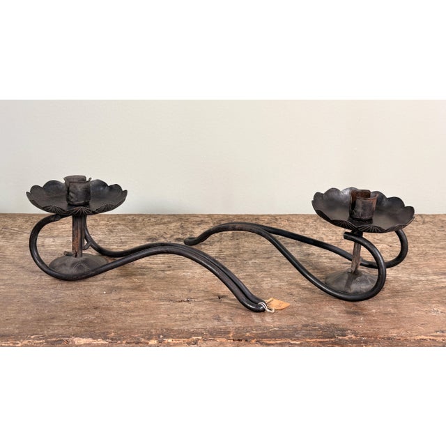 1950s Vintage 1950s Japanese Hand Forged Iron Taper Candle Holders for Wall or Table - A Pair For Sale - Image 5 of 9