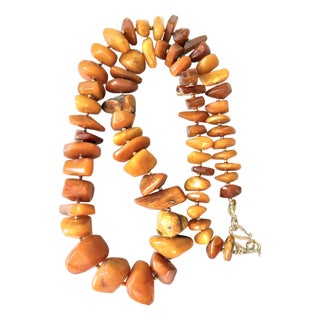 Vintage Butterscotch Amber Beaded Necklace With Goldtone Spacers For Sale