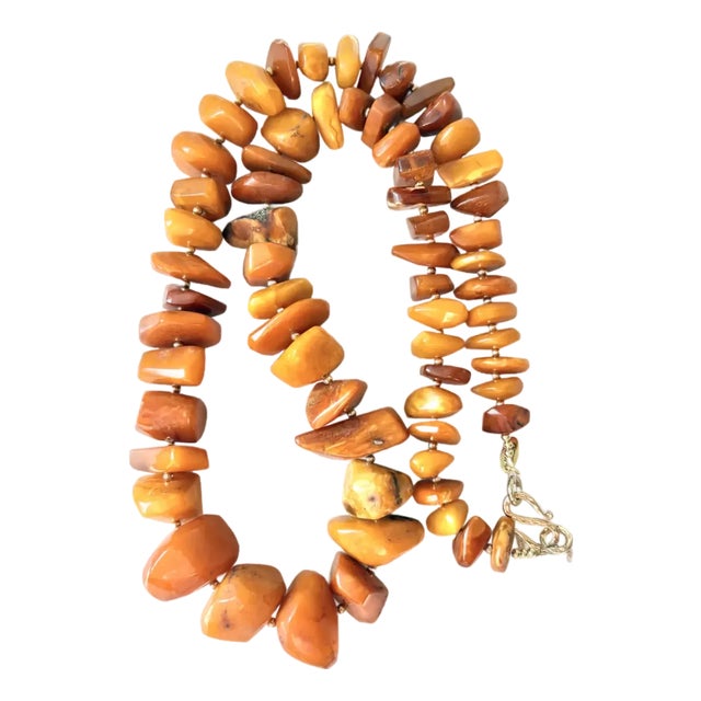 Vintage Butterscotch Amber Beaded Necklace With Goldtone Spacers For Sale