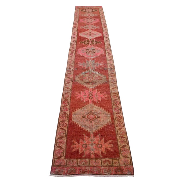 Textile Hand-Knotted Turkish Low Pile Herki Hallway Rug For Sale - Image 7 of 11