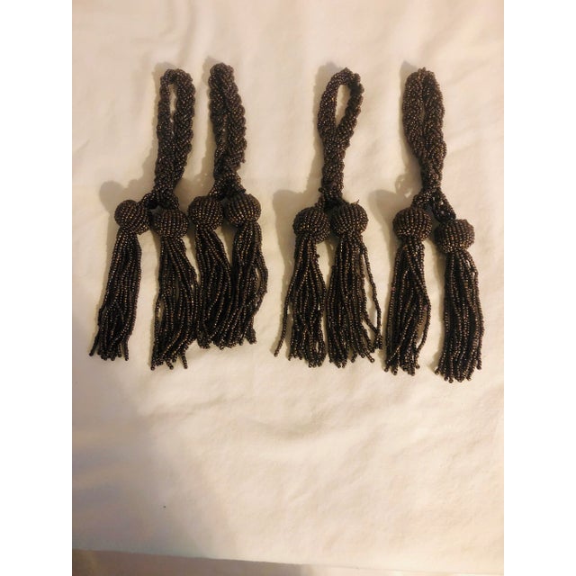 Late 20th Century Late 20th Century Brown Bead Napkin Ring Tassels- Set of 4 For Sale - Image 5 of 5