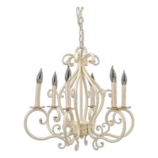 Modern Patinated White Wrought Iron Chandelier For Sale