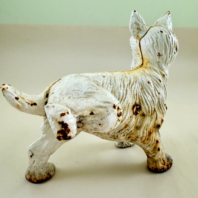 'Naughty Scottie' Vintage White Scottish Terrier Cast Iron Doorstop For Sale - Image 9 of 10