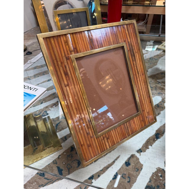 Italian Italian Mid-Century Brass and Bamboo Picture Frame, 1970s For Sale - Image 3 of 7