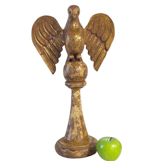 Vintage Hand Carved Wood Bird Sculpture on Finial 19" H For Sale - Image 10 of 10