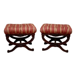 Bernhardt Upholstered Curule Ottomans, Signed- a Pair For Sale