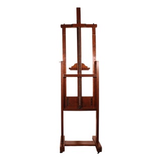 Oak and Walnut Painter's Easel with Worm Screw, 19th Century For Sale