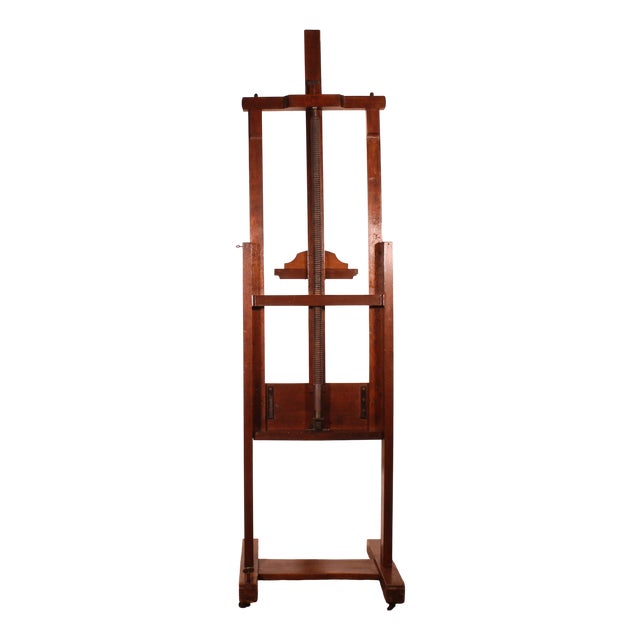 Oak and Walnut Painter's Easel with Worm Screw, 19th Century For Sale
