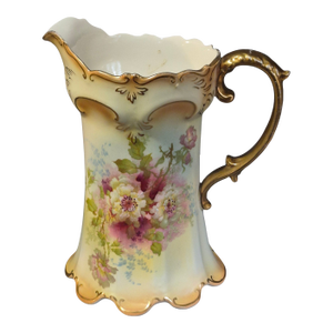 Antique Royal Devon S.& F. Co. England Hand Painted Floral Gilded Pitcher 8''