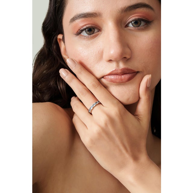 2.47 Carat Aquamarine Boho Chic Eternity Band Ring Size 9 in 14k White Gold For Sale In New York - Image 6 of 16