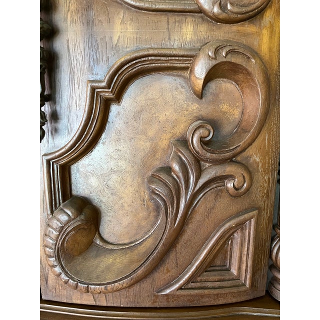 Mid 20th Century Vintage Spanish Baroque Revival Cabinet | Bonnet Pediment | Reeded Columns For Sale - Image 5 of 12