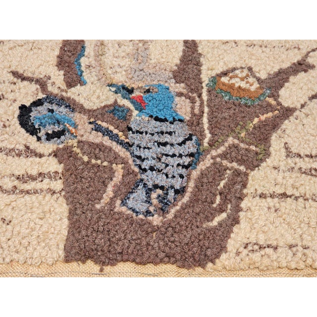 Vintage American Hand Hooked Rug, Wool & Cotton, Birds in a Tree Nest Design, 1x2 For Sale In Chicago - Image 6 of 13