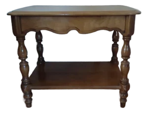 Vintage Maple Side Table With Turned Legs and Scalloped Apron