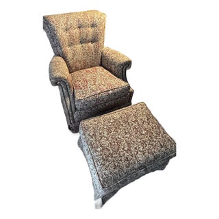 Vintage Floral Tufted Rocking Chair & Matching Ottoman With Nailhead Trim For Sale