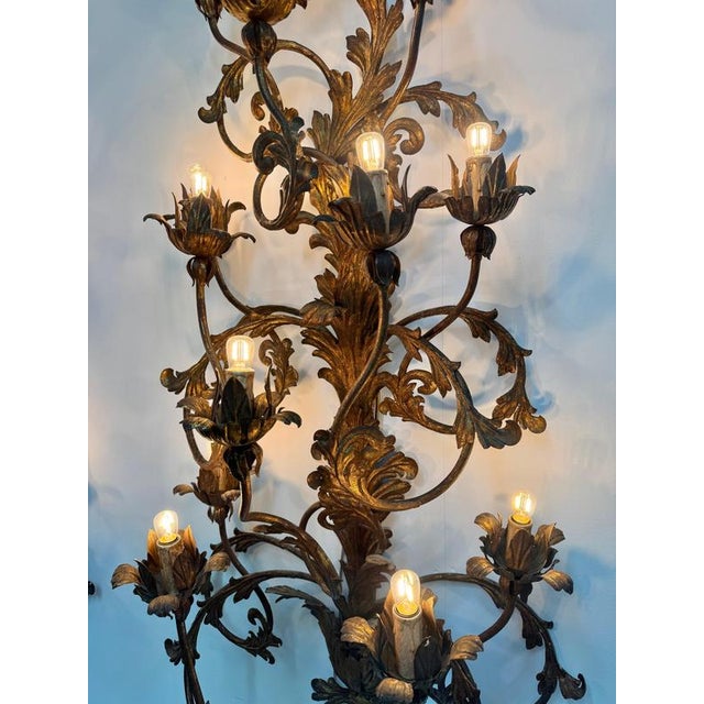 Venetian Gilt Iron Wall Sconces, Set of 2 For Sale - Image 3 of 10