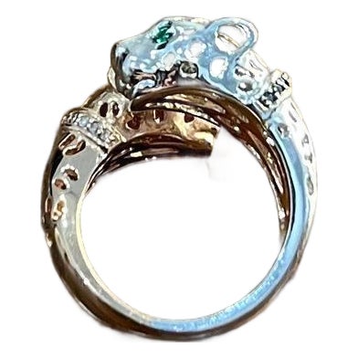 Panther Snow Leopard Double Two Toned 14k Gold Rose White Statement Animal Ring, Size 6 For Sale