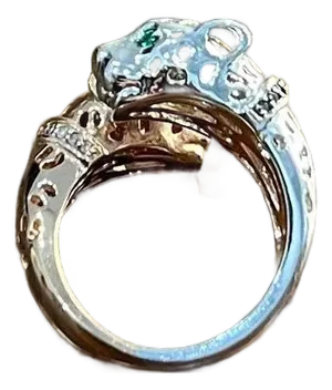 Panther Snow Leopard Double Two Toned 14k Gold Rose White Statement Animal Ring, Size 6