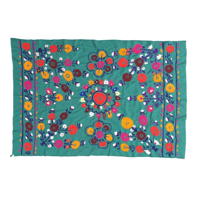 Late 20th Century Suzani Style Textile, Floral Earthy Tone, Colorful and Vibrant For Sale