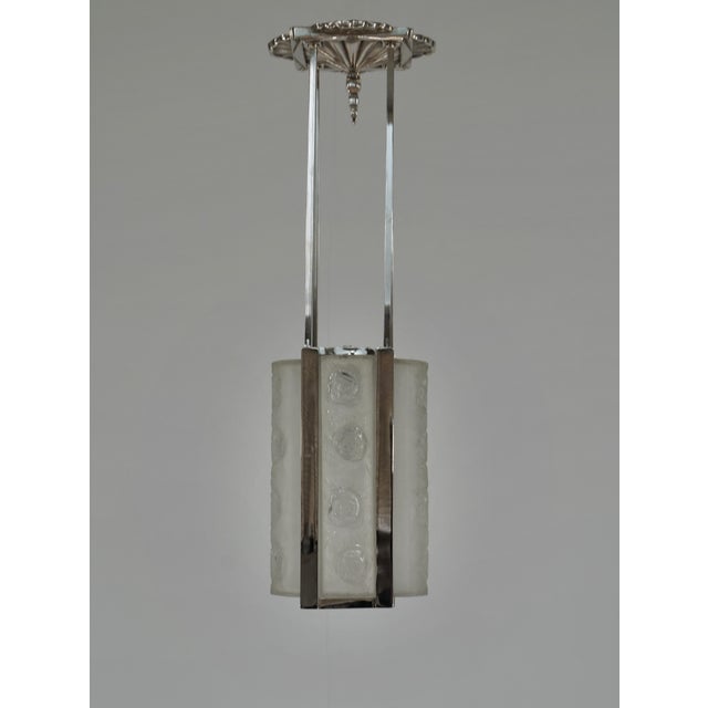 Art Deco Degue Pair of French Art Deco Nickel Bronze Floral Pendant Lights - 1930s For Sale - Image 3 of 13