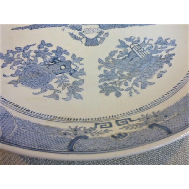 American Large Vintage Chinese Porcelain Americana Theme Blue & White Shallow Bowl For Sale - Image 3 of 10