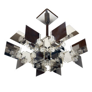 Vintage Metal Chandelier by Gaetano Sciolari, Italy, 1950s For Sale