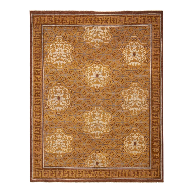 Rug & Kilim Classic Style Rug, Brown with White Floral Medallions, 5x7 For Sale