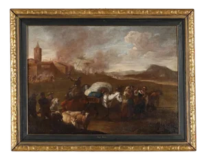 The Escape from the Besieged City, 17th Century, Oil on Canvas, Framed