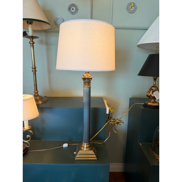 Neoclassical Late 20th Century Solid Brass Column Table Lamp For Sale - Image 3 of 5