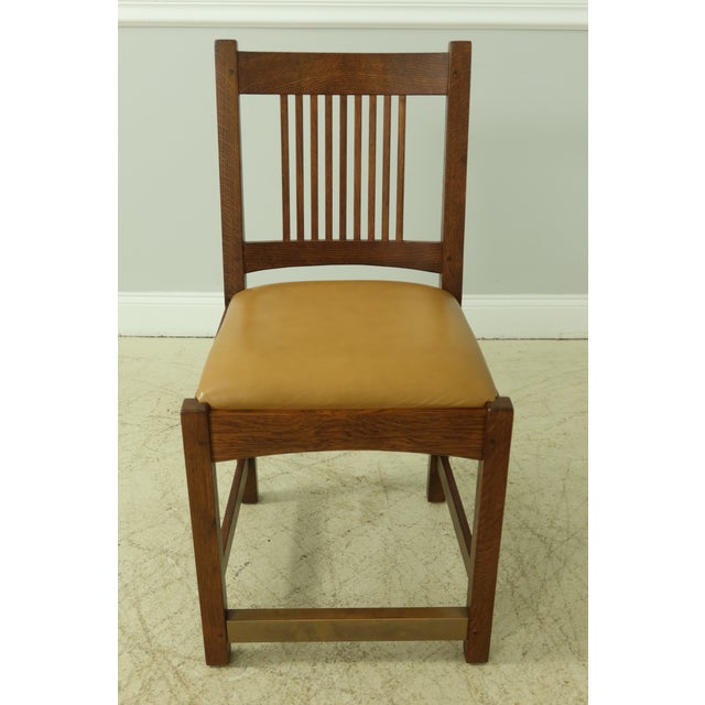 STICKLEY Mission Oak Arts & Crafts Chair Age: C.2006 Details: Finish No.32 Spindle Back Quality Construction Leather Seat...