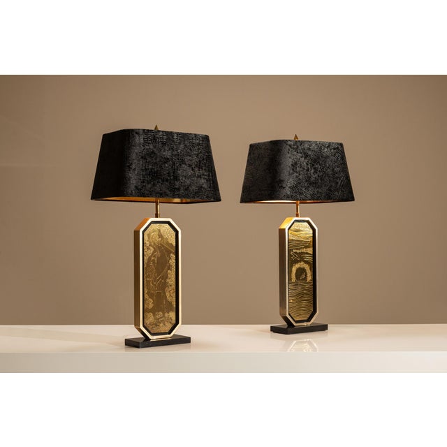 Designed to both illuminate and captivate, this pair of table lamps by Belgian artist-designer George Mathias fuses...