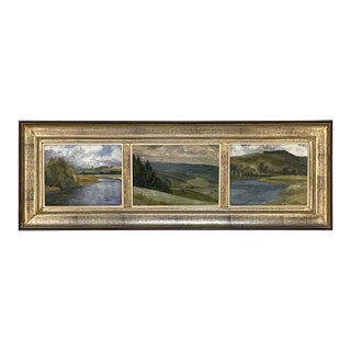 Framed Triptych Oil Painting on Board For Sale